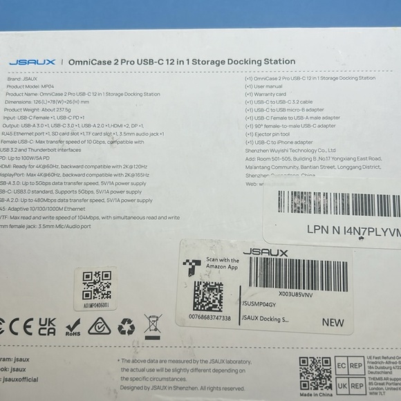 JSAUX Docking Station, 12 in 1 USB-C Docking Station 3 Monitors for MacBook/Dell - Picture 8 of 9